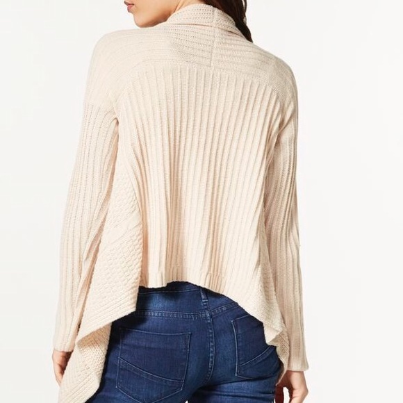 Taupe Drape Front Cable Knit Cardigan - Picture 4 of 8